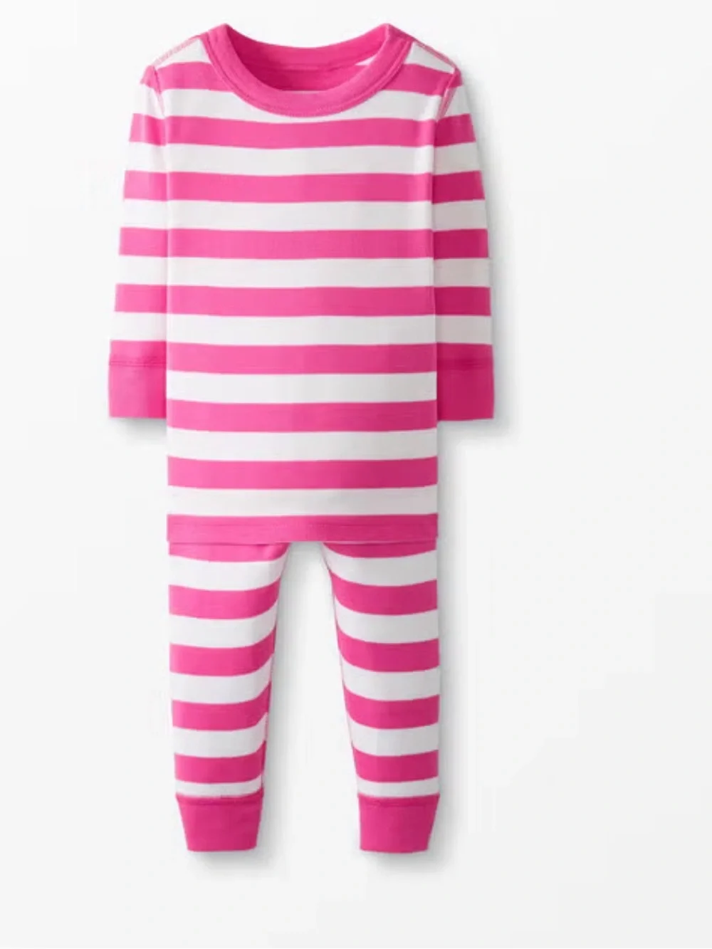 Hanna Andersson Long John Pajama Set Power Pink Hanna White Girls Kids 2T FLAWS